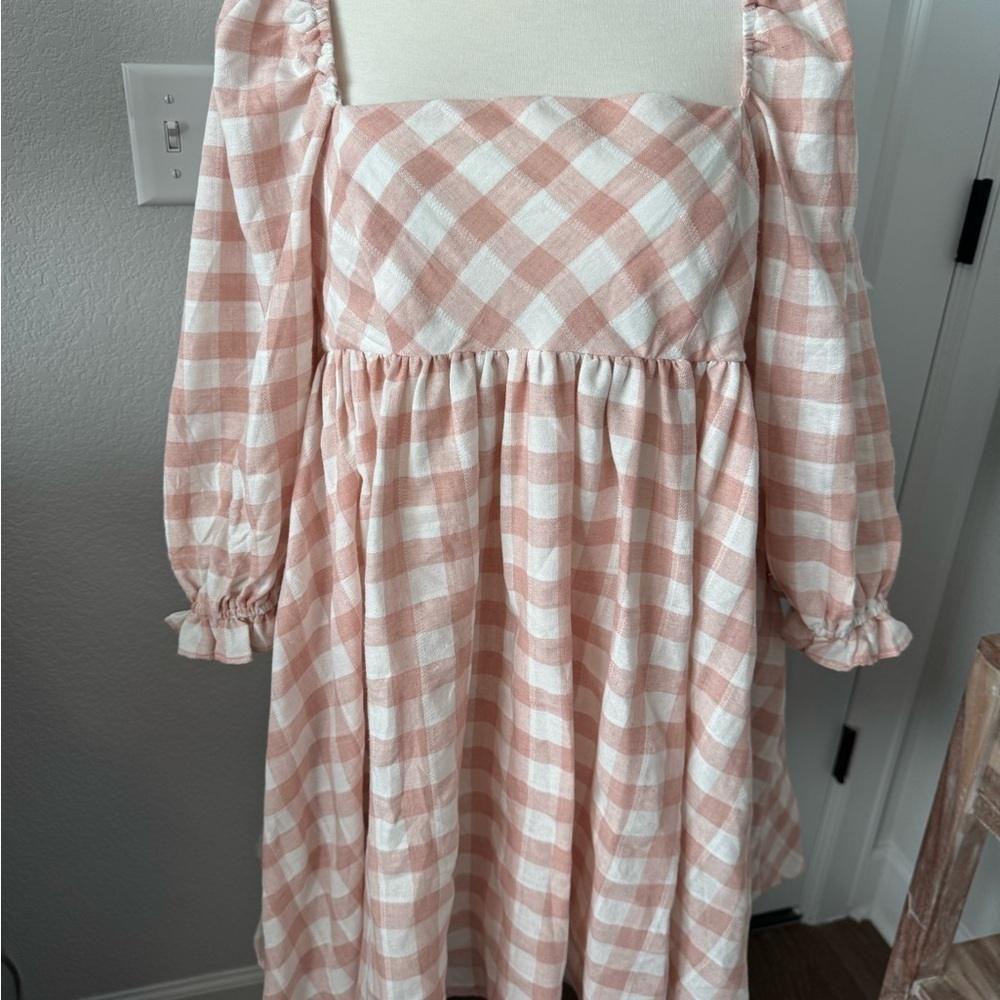 NWT Storia Pink &White Check Plaid Smocked Pleated Dress.  Sz M. - Picture 3 of 9